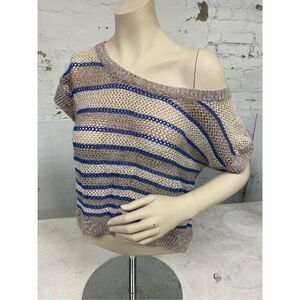 MOSSIMO Supply Co Blue\Tan Stripe Short Sleeve Crochet Top Women’s Size xs